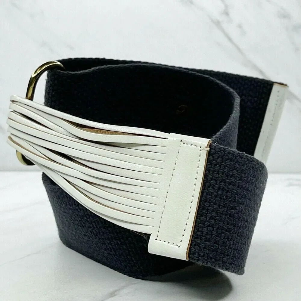 Blue and White Wide Strappy Web Post Belt Size Small S Womens